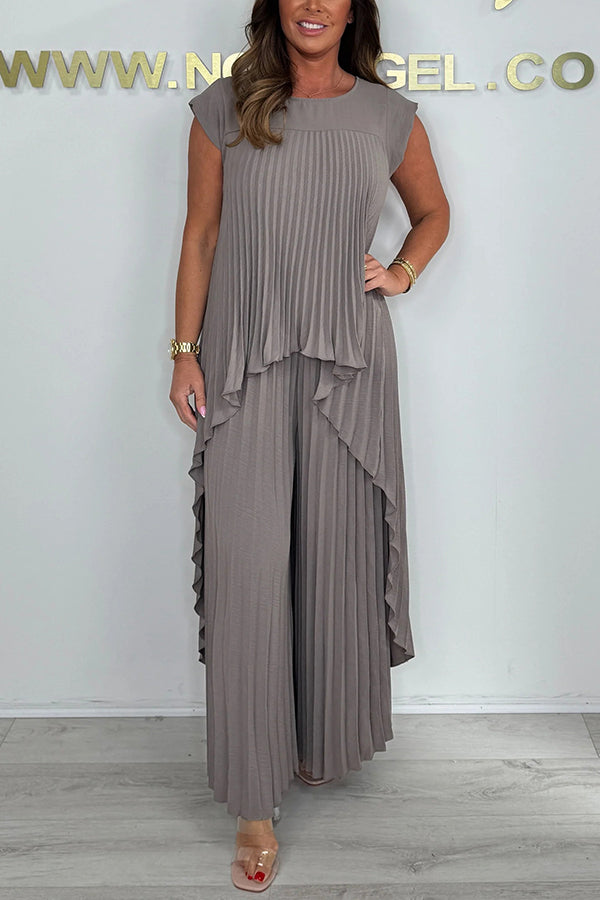Nelia - Casual set met miditop met korte mouwen en broek met elastische taille