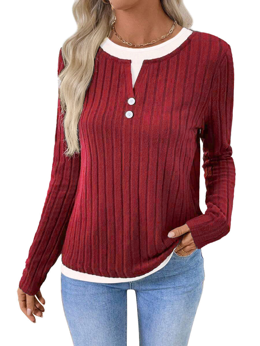 Kalivianne - Geribbelde Winter T-shirt met Lange Mouwen