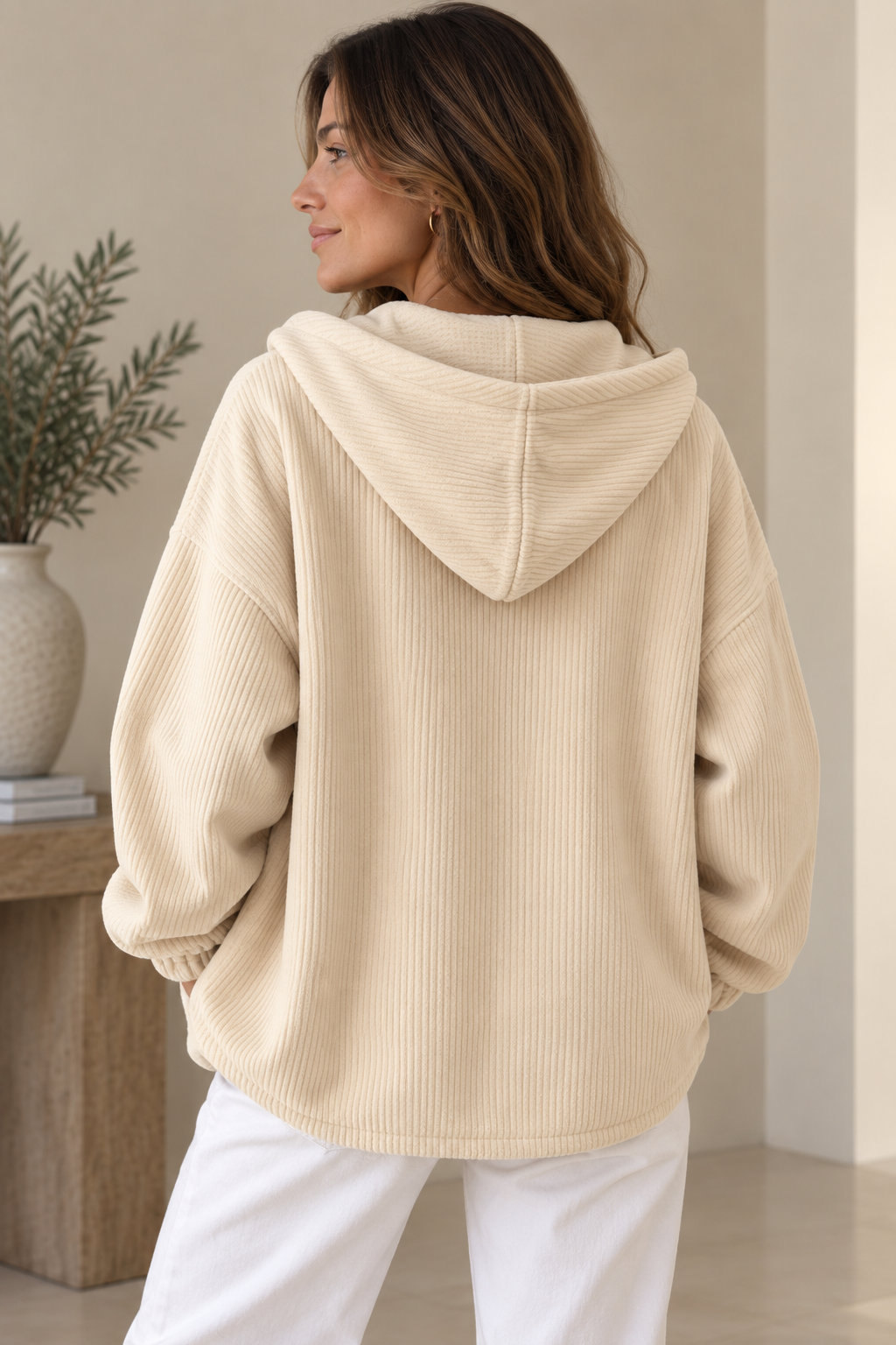 Berber - Dames oversized vest met ribfluweel effect en capuchon