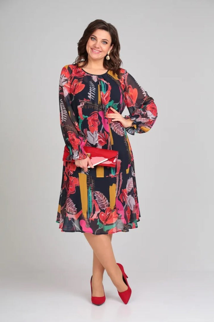Brisette - Midi Jurk Bloemen Elegantie Modern