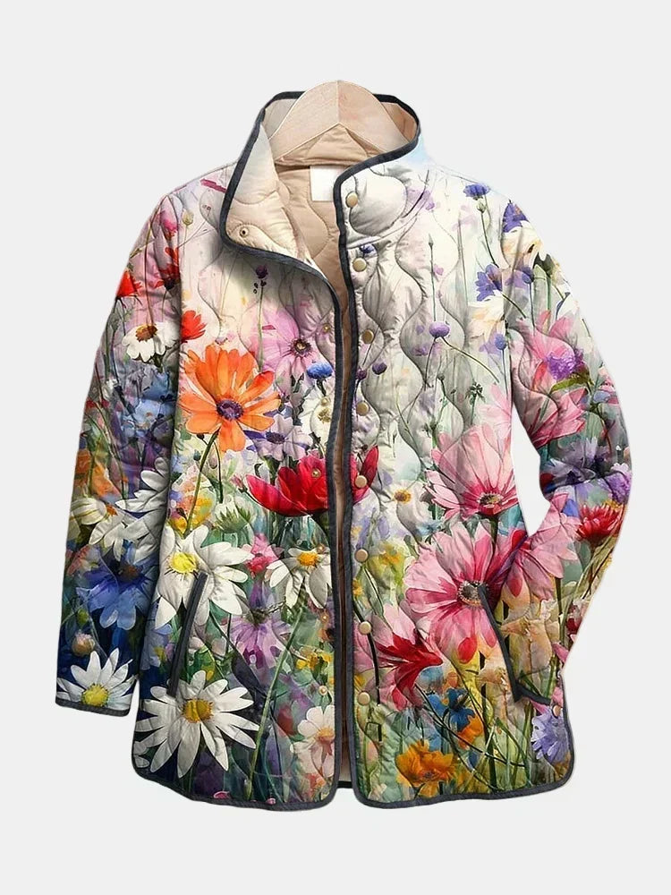 Mahaut - Dames gewatteerde jas met bloemenprint voor het tussenseizoen