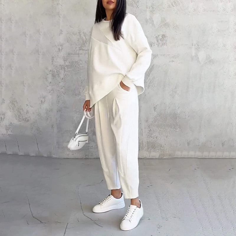 Evanna - Vrouwen asymmetrisch sweatshirt set met comfortabele broek