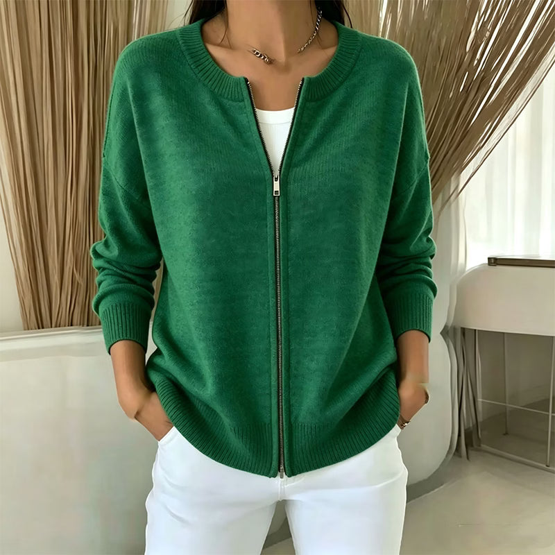 Saartje - Dames cardigan van brei met ronde hals en ritssluiting