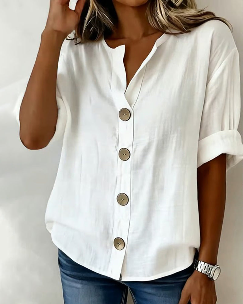 Pavixa - Dames Lichte Blouse met Knopen Vloeiende Snit voor de Zomer