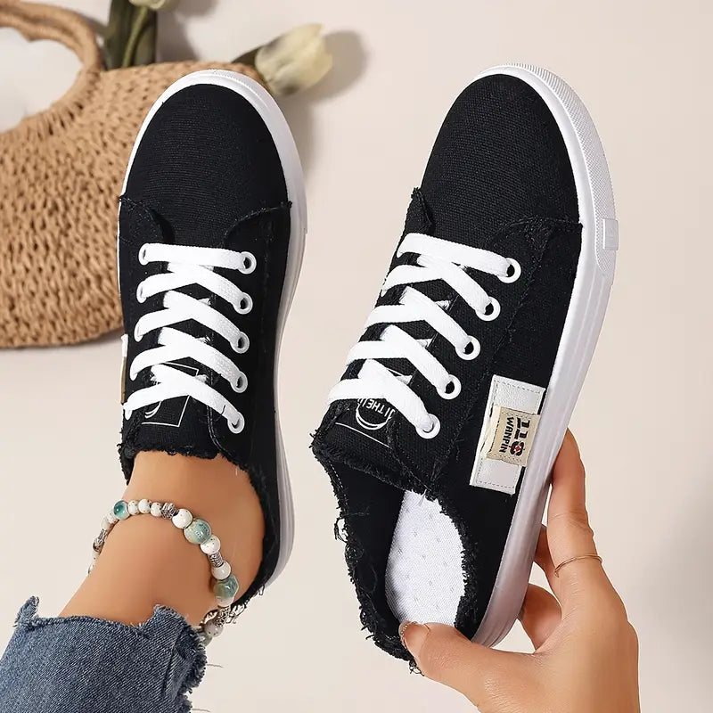 Cyrelia - Trendy en comfortabele platte veterschoenen van canvas die overal bij passen