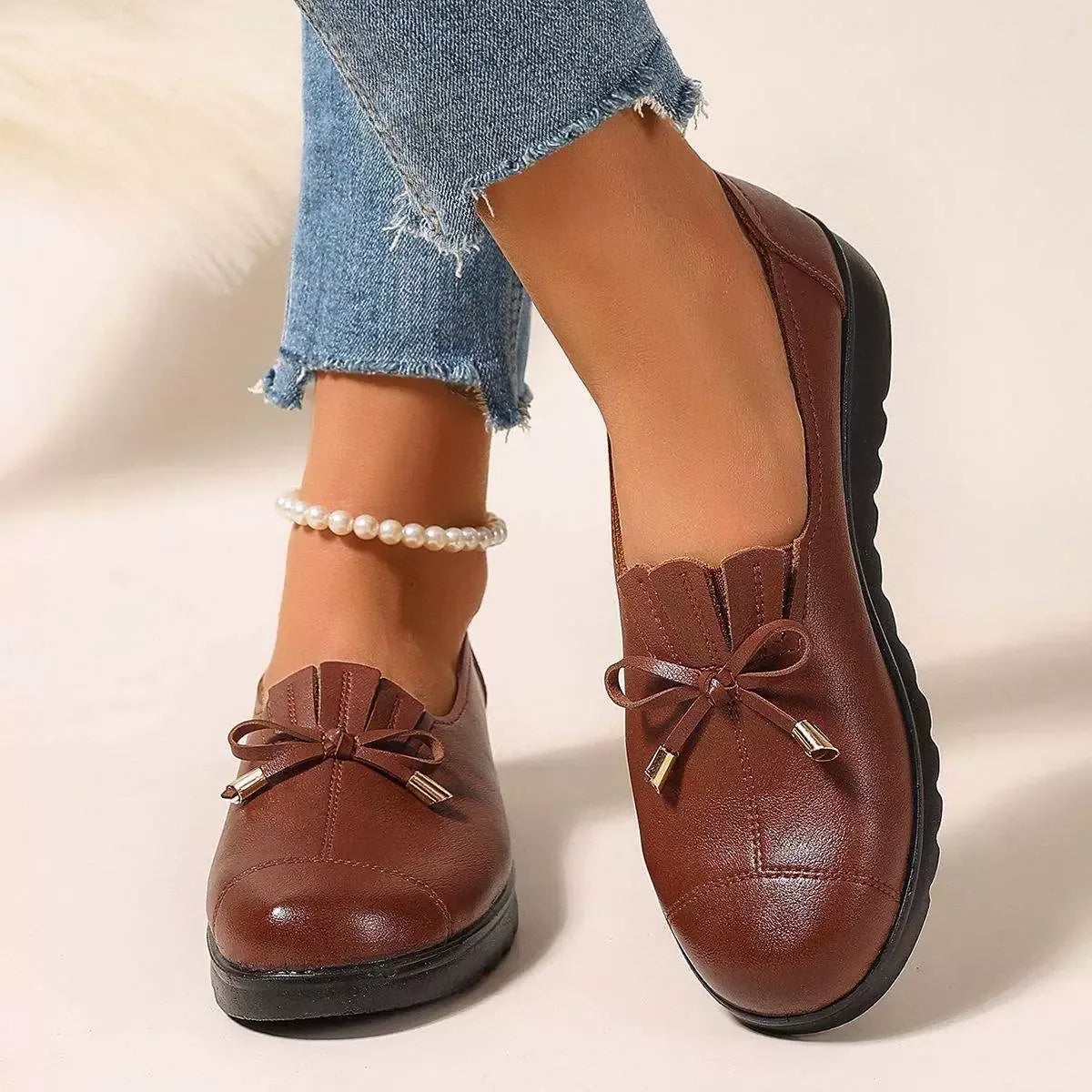 Nieske - Comfortabele Dames Instap Mocassins met Strik en Plateauzool