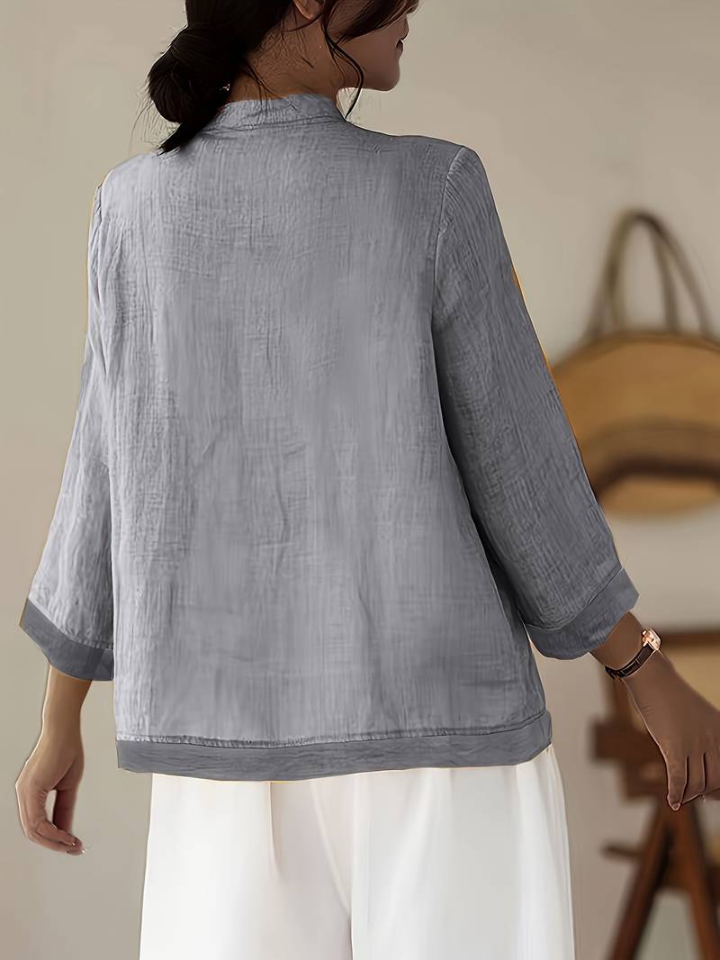 Celmira - Vintage Oversized Blouse met Geknoopte Sluiting