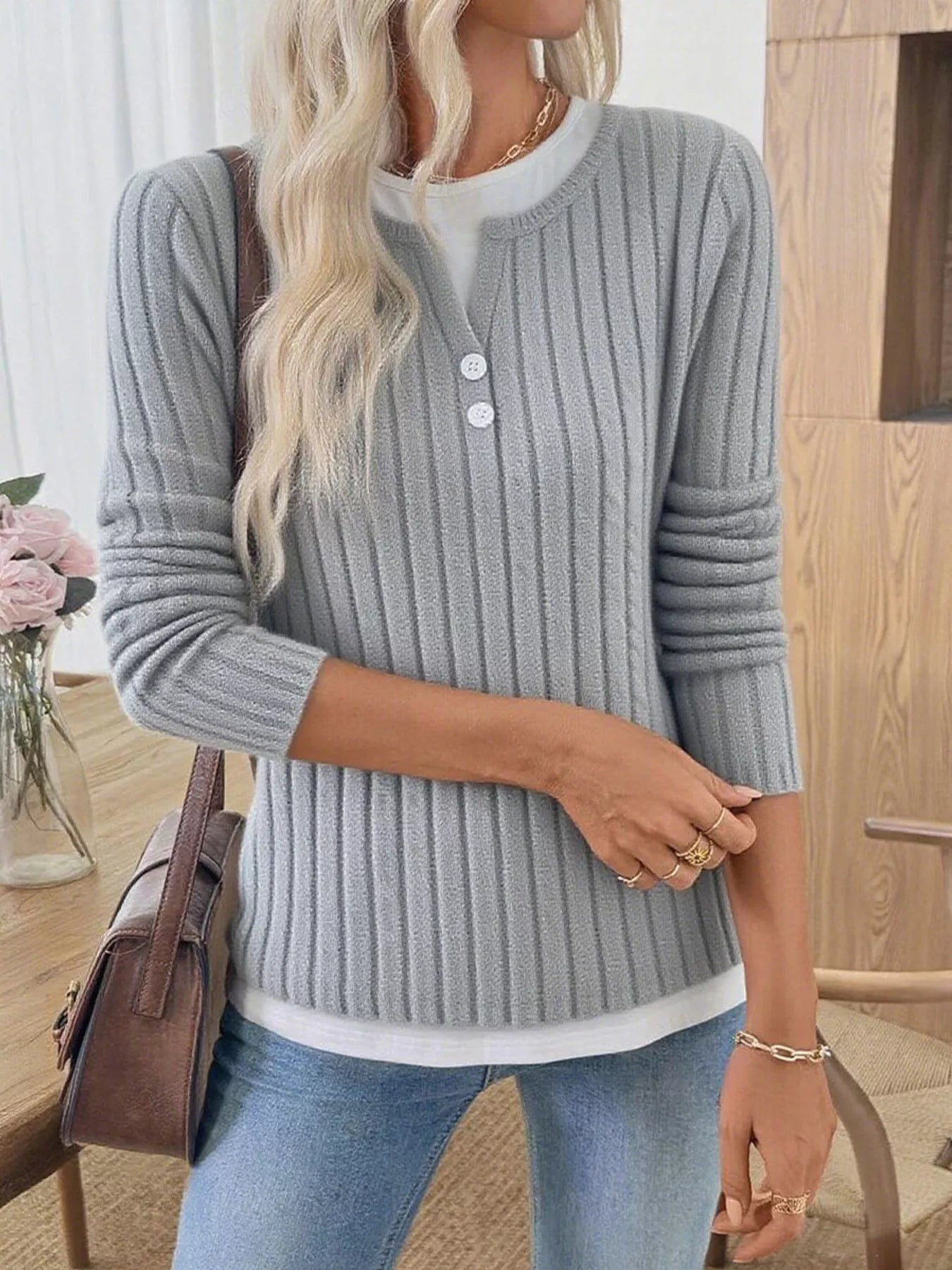 Kalivianne - Geribbelde Winter T-shirt met Lange Mouwen