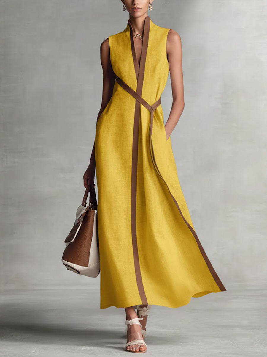 Azyra - Lange Vrouwelijke Jurk Vloeiend Zonder Mouwen Elegante Cross-Taille