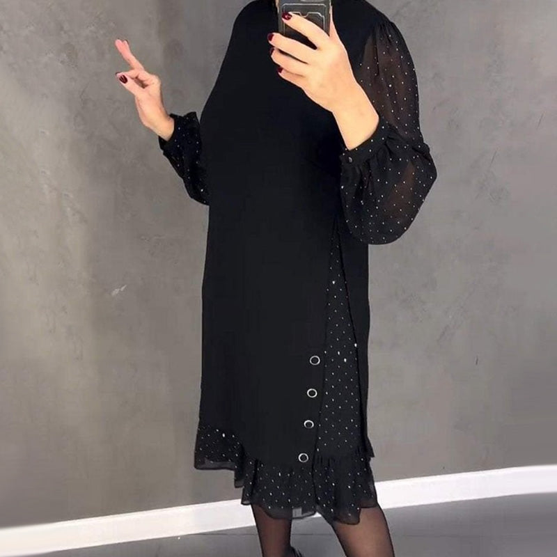 Thessariae - Elegante Robe met Kristallen en Ronde Hals