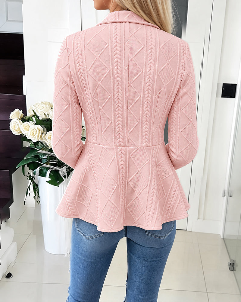 Geeske - Dames cardigan met chevron- en argylepatroon en omgeslagen kraag