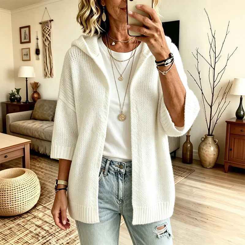 Mabel - Dames cardigan en tricot met ruime capuchon en 3/4 mouwen
