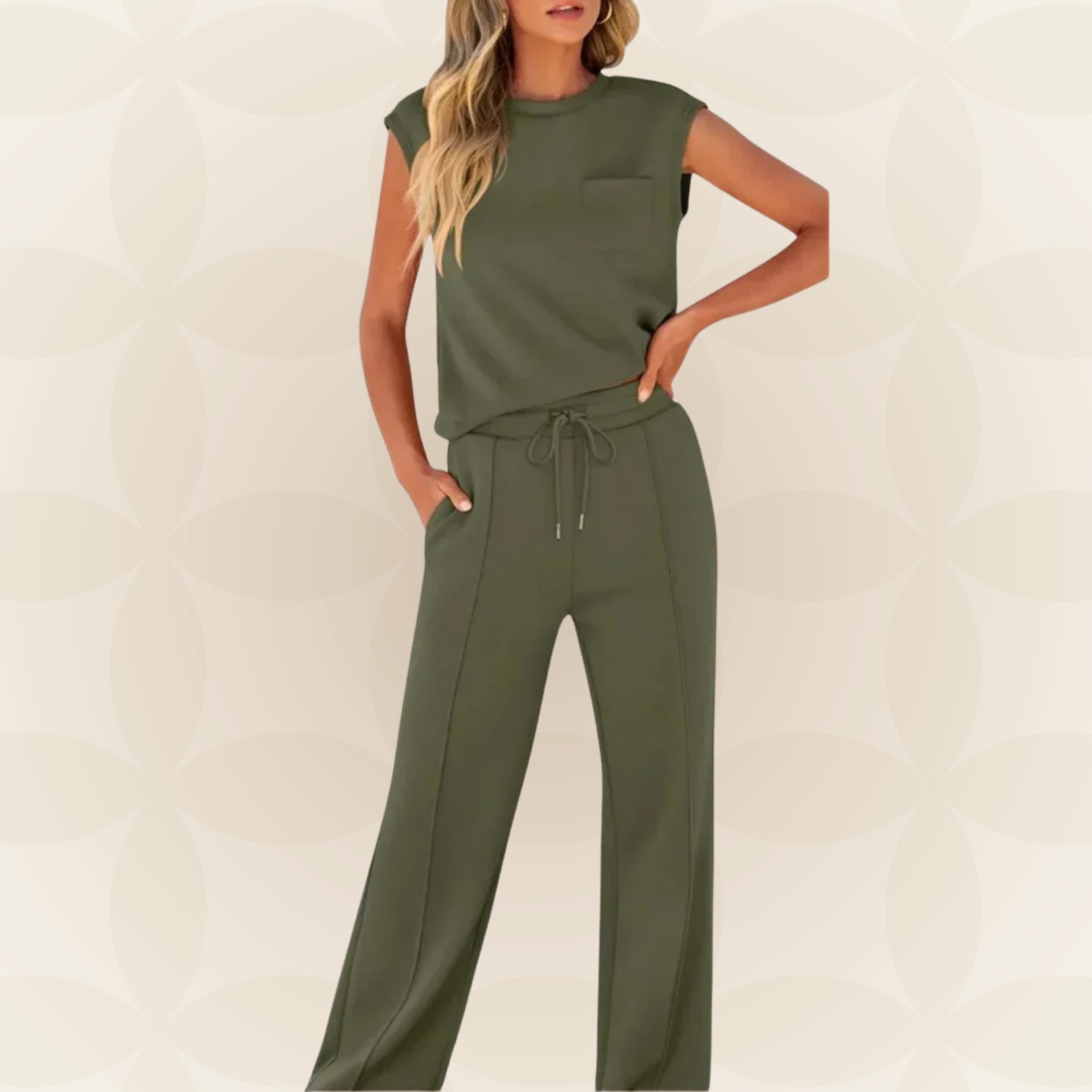 Rovessa - Dames tweedelig ontspannen set met brede broek