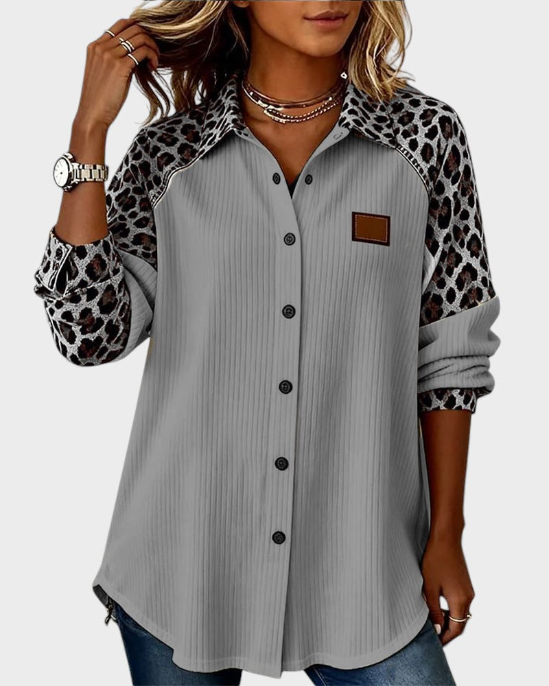 Oralynesse - Bicolor Knopshirt met Luipaarddetails