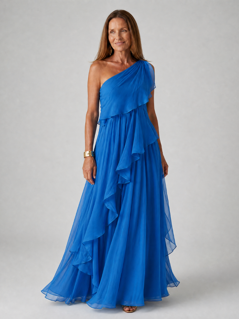 Zeline - Asymmetrische maxi-jurk in groene met volants