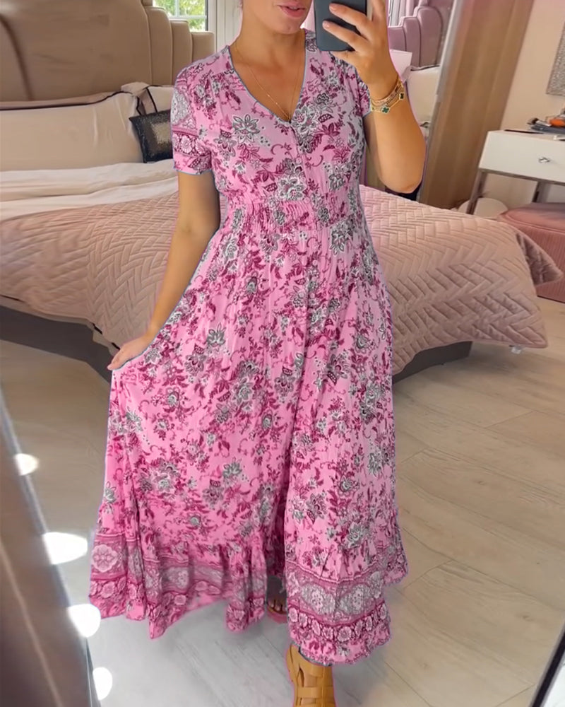 Denise - Maxi Bloemenjurk met V-Hals