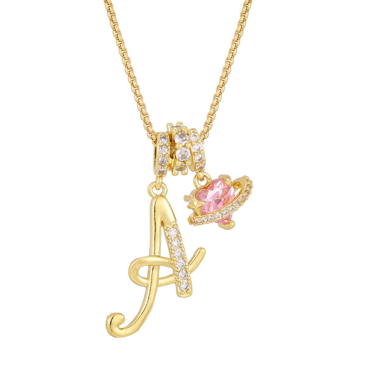 Carmelle - Initialen Ketting Met Roze Hartje