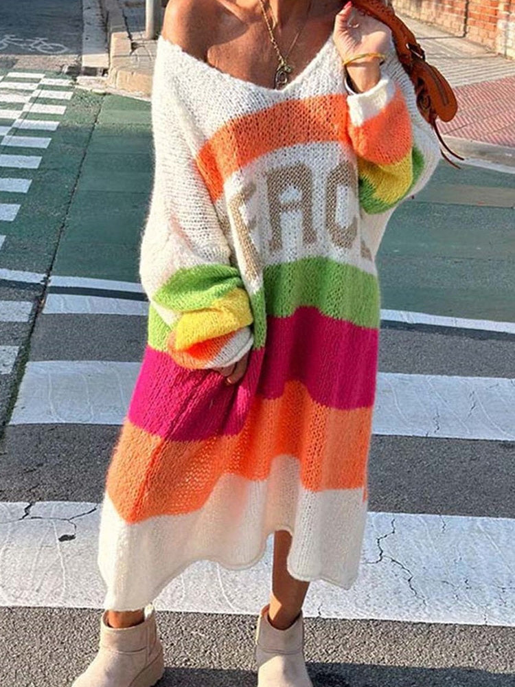 Elviana - Colour Block Kasjmier Sweater Jurk