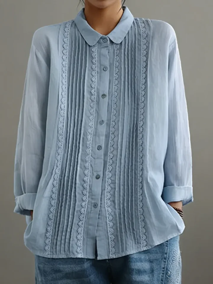 Cadrina - Elegante Chemise van Katoen en Linnen met Kant