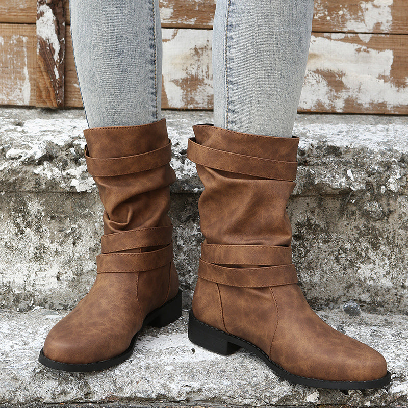 Nettie - Retro Leren Laarzen voor de Herfst-Winter