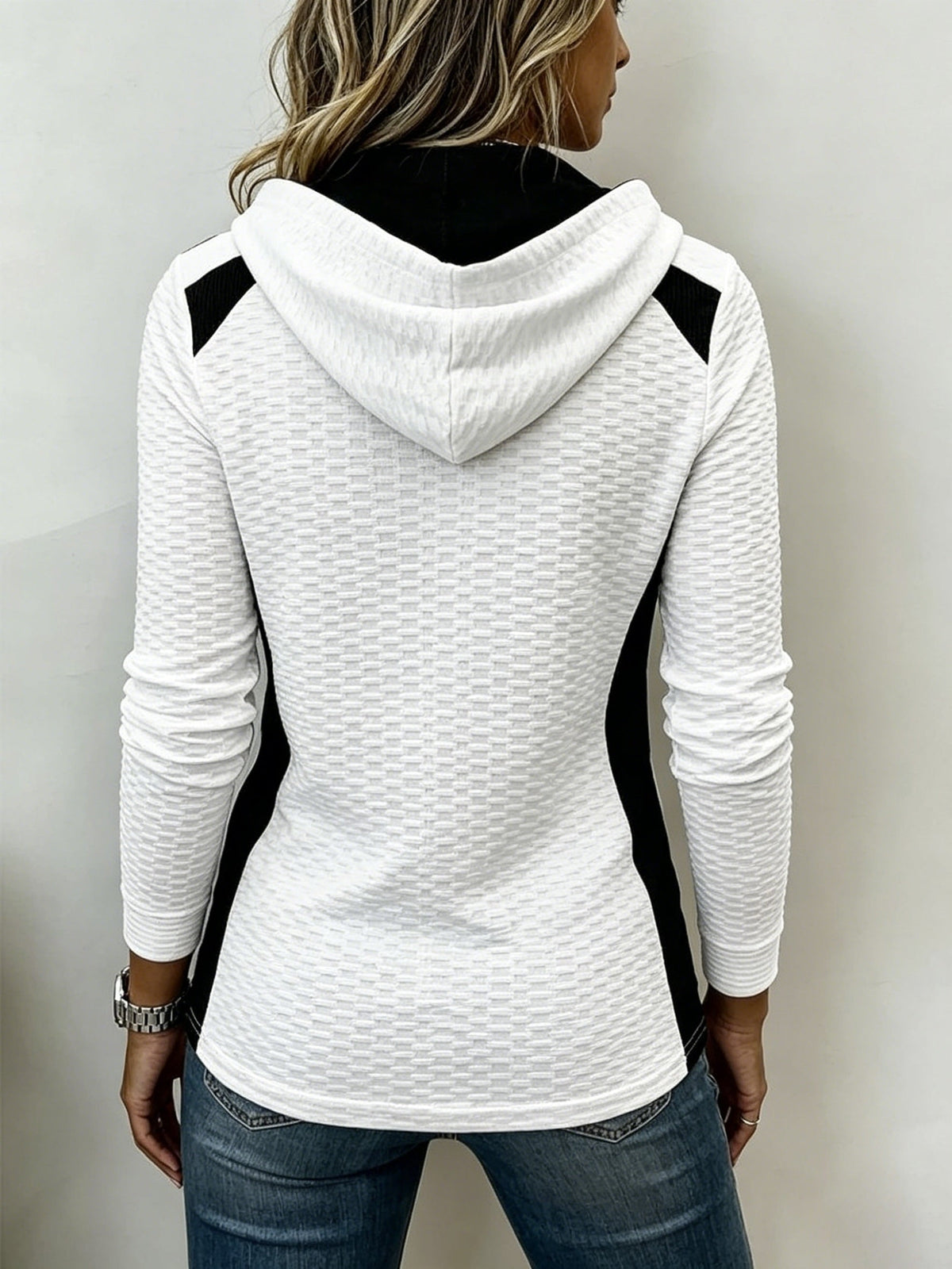 Nadège - Dames hoodie met textuur en contrasterende details