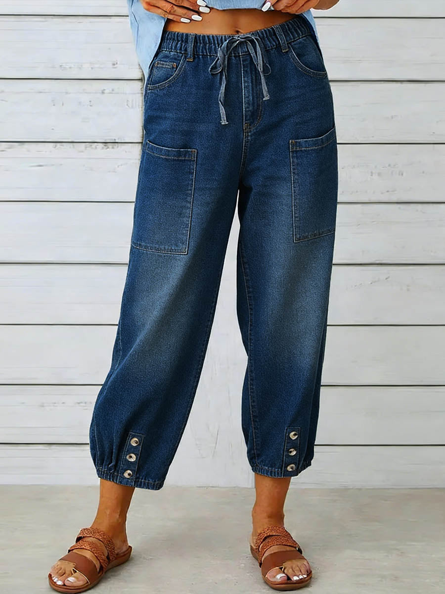 Elythia - Dames Jeans Hoge Taille Wijde Pasvorm Denim Comfort Dagelijks