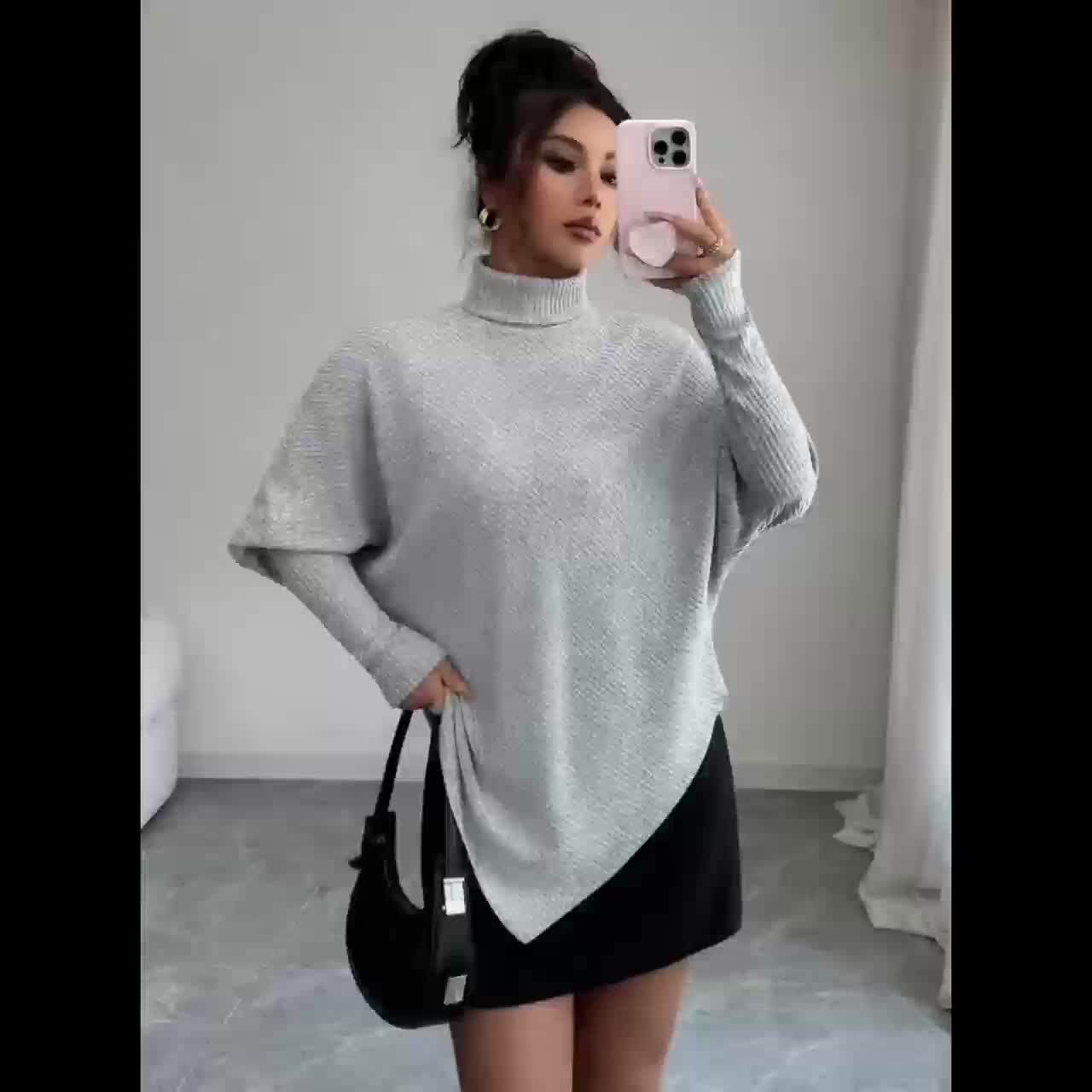Ilyssa - Asymmetrische Trui Met Hoge Hals Moderne Elegant