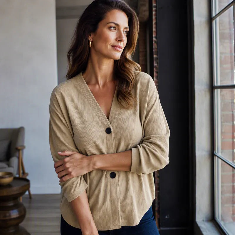 Priscilla - Dames cardigan met V-hals en ruime pasvorm