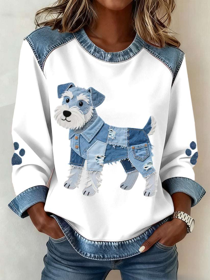 Karianesse - Sweat Patchwork en Jeans met Teckel Motief