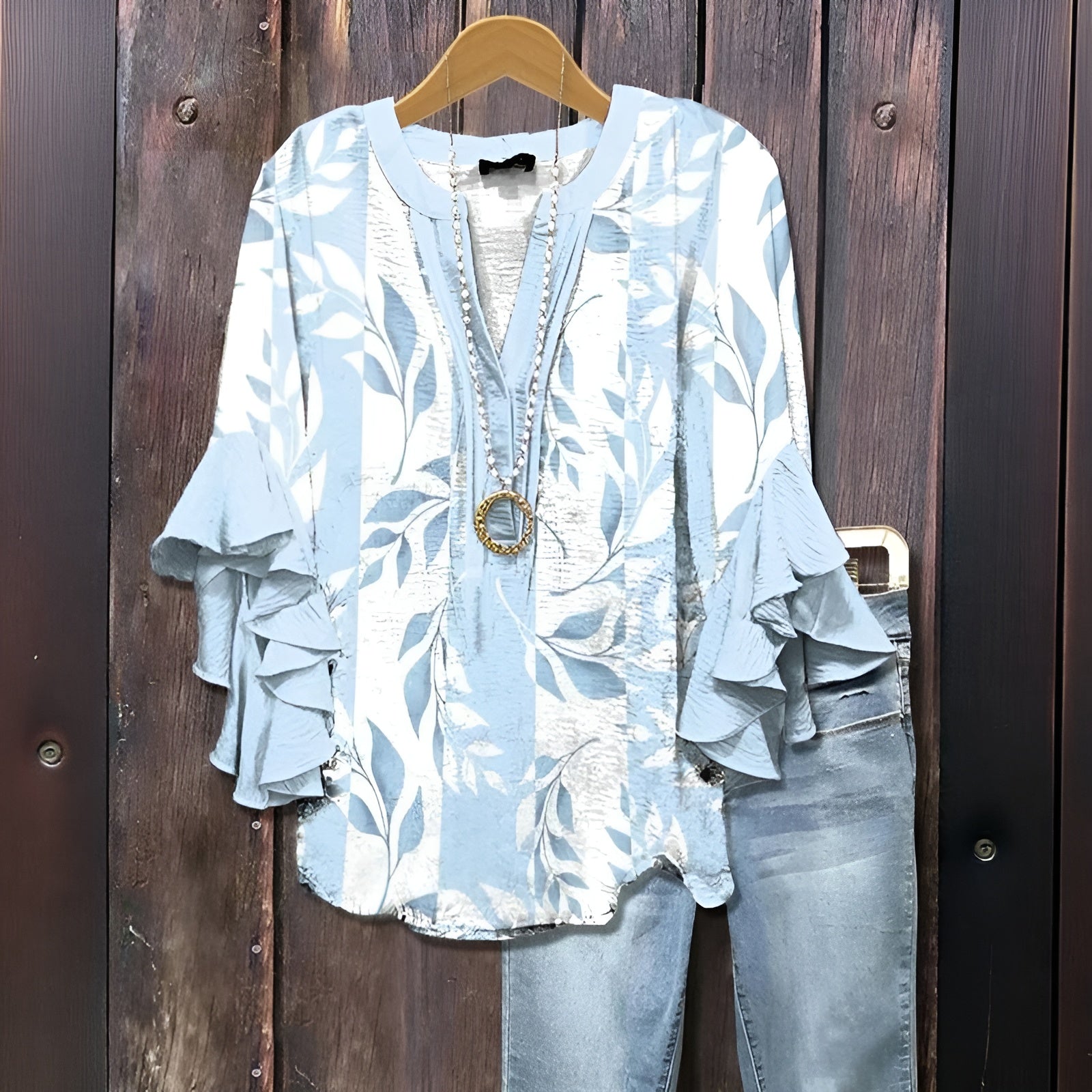 Elyara - Casual blouse met bladmotief