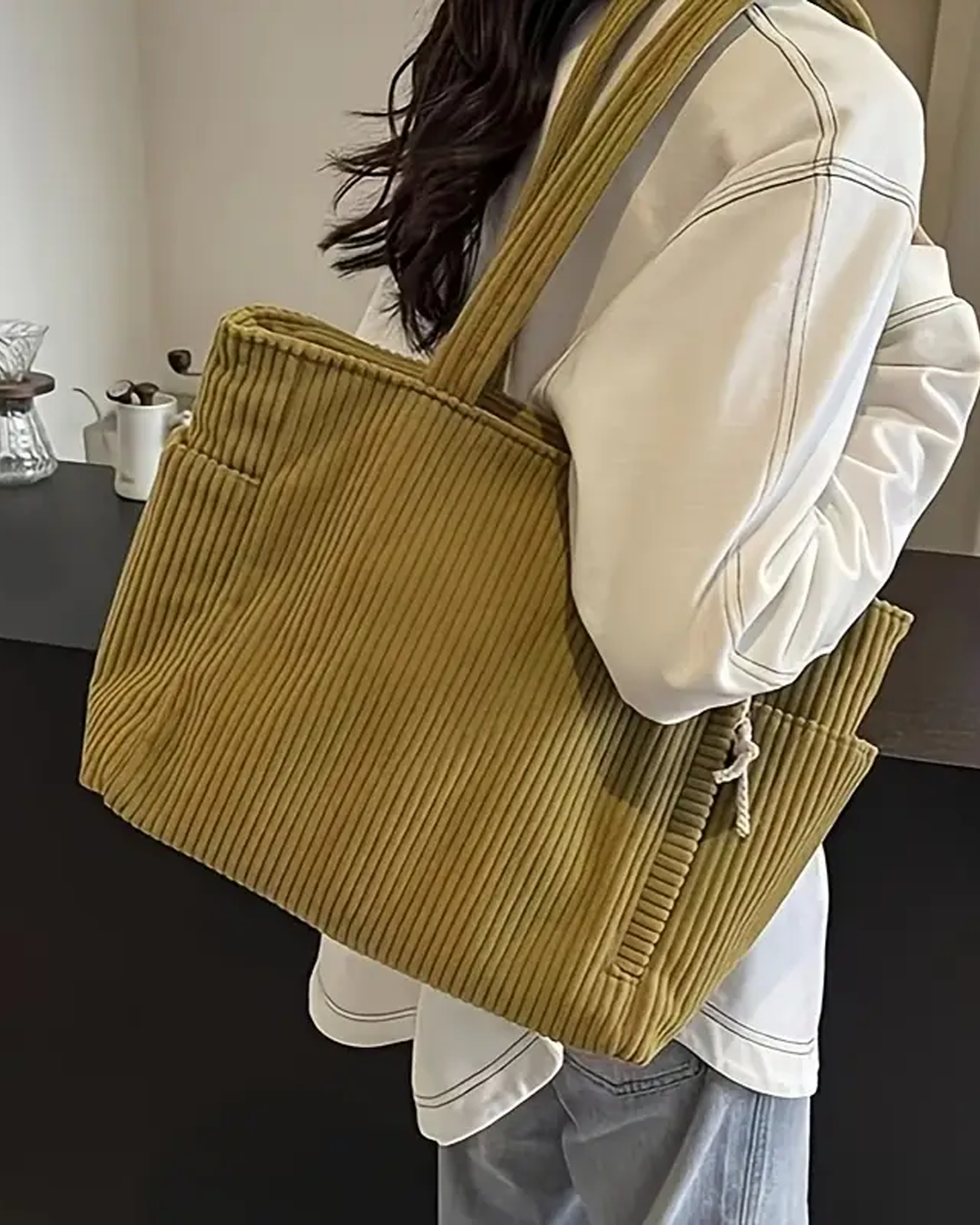 Gisara - Geribde tote bag met koorddetail
