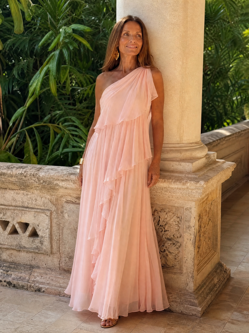 Zeline - Asymmetrische maxi-jurk in groene met volants