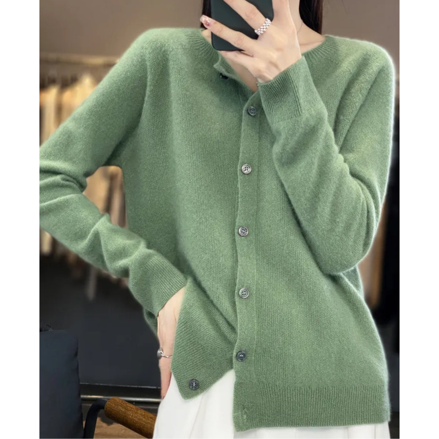 Elyse - 100% Pure Merino Wol Dames O-hals Cardigan Kasjmier Trui