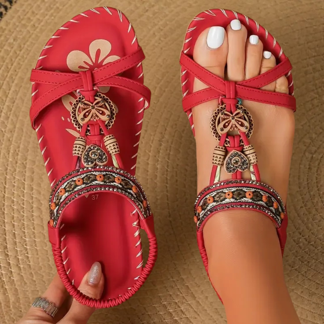 Hovira - Comfortabele Boheemse Platte Sandalen in Ibiza Chic Stijl