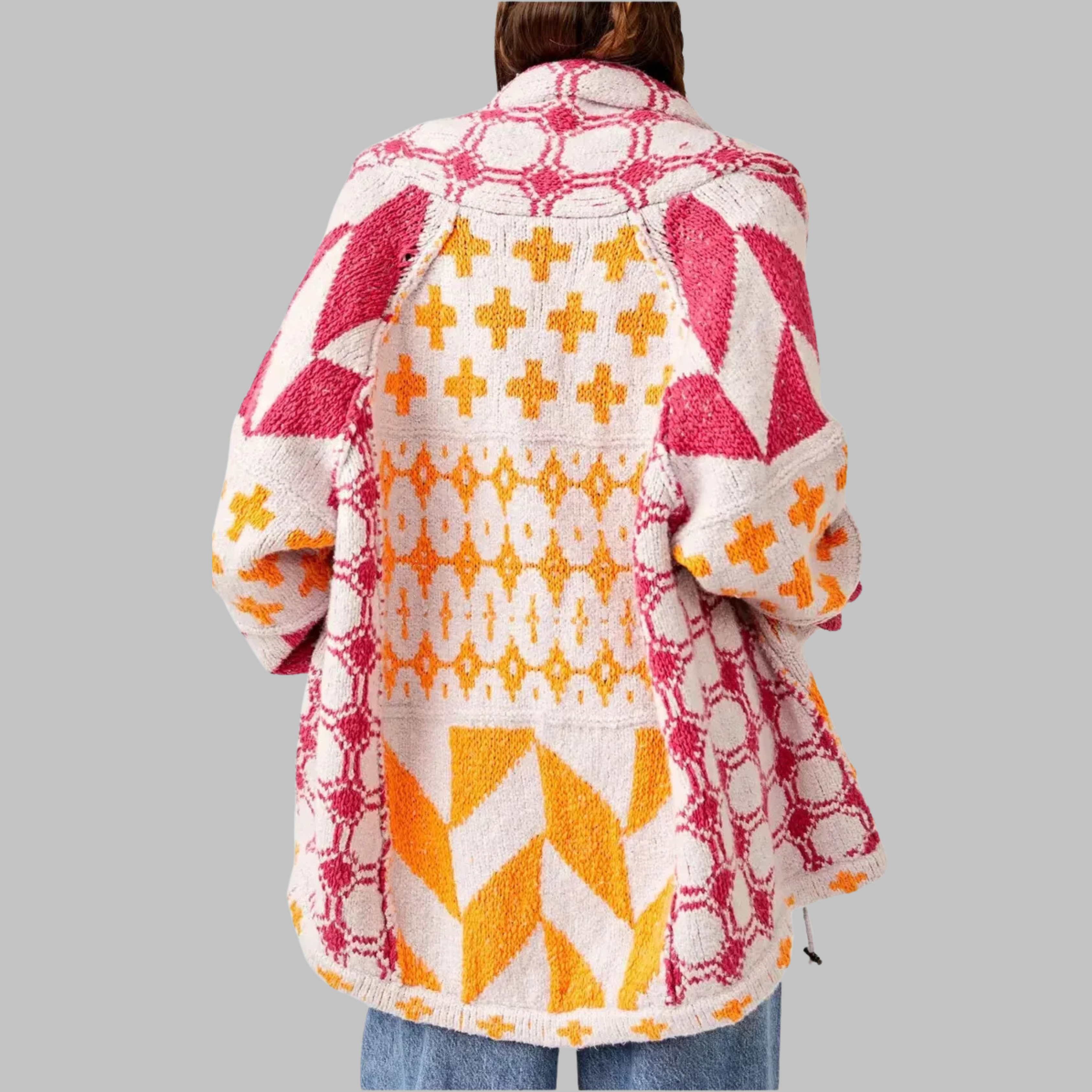 Quenalya - Oversized Cardigan met Vintage Knopkraag