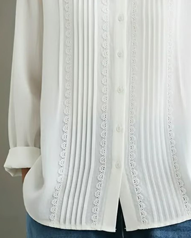 Cadrina - Elegante Chemise van Katoen en Linnen met Kant