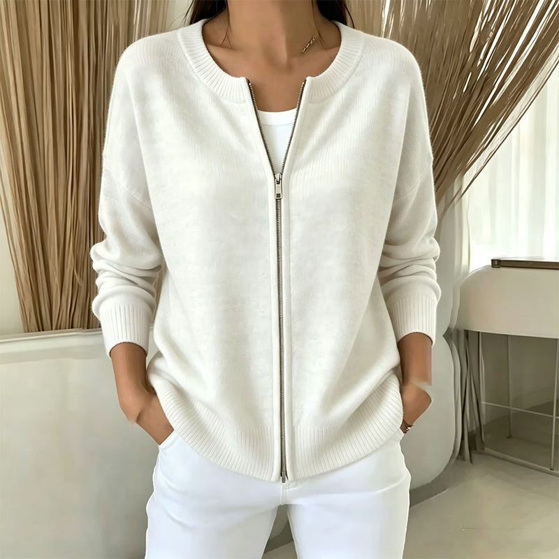 Saartje - Dames cardigan van brei met ronde hals en ritssluiting