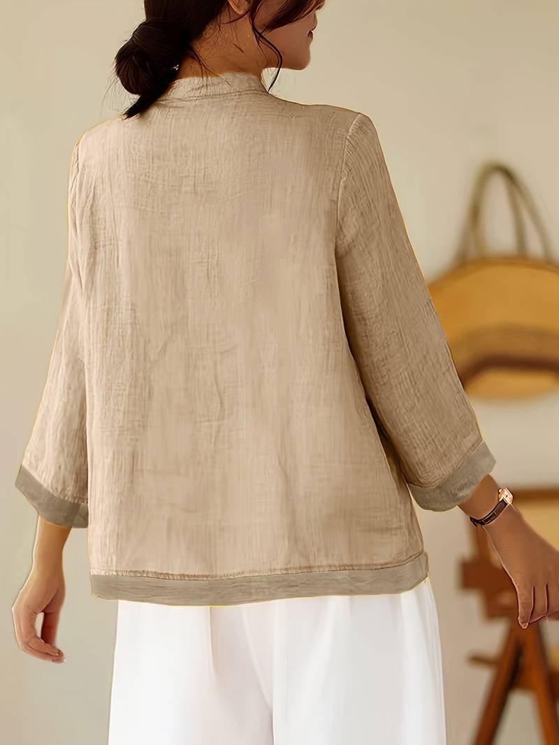 Celmira - Vintage Oversized Blouse met Geknoopte Sluiting