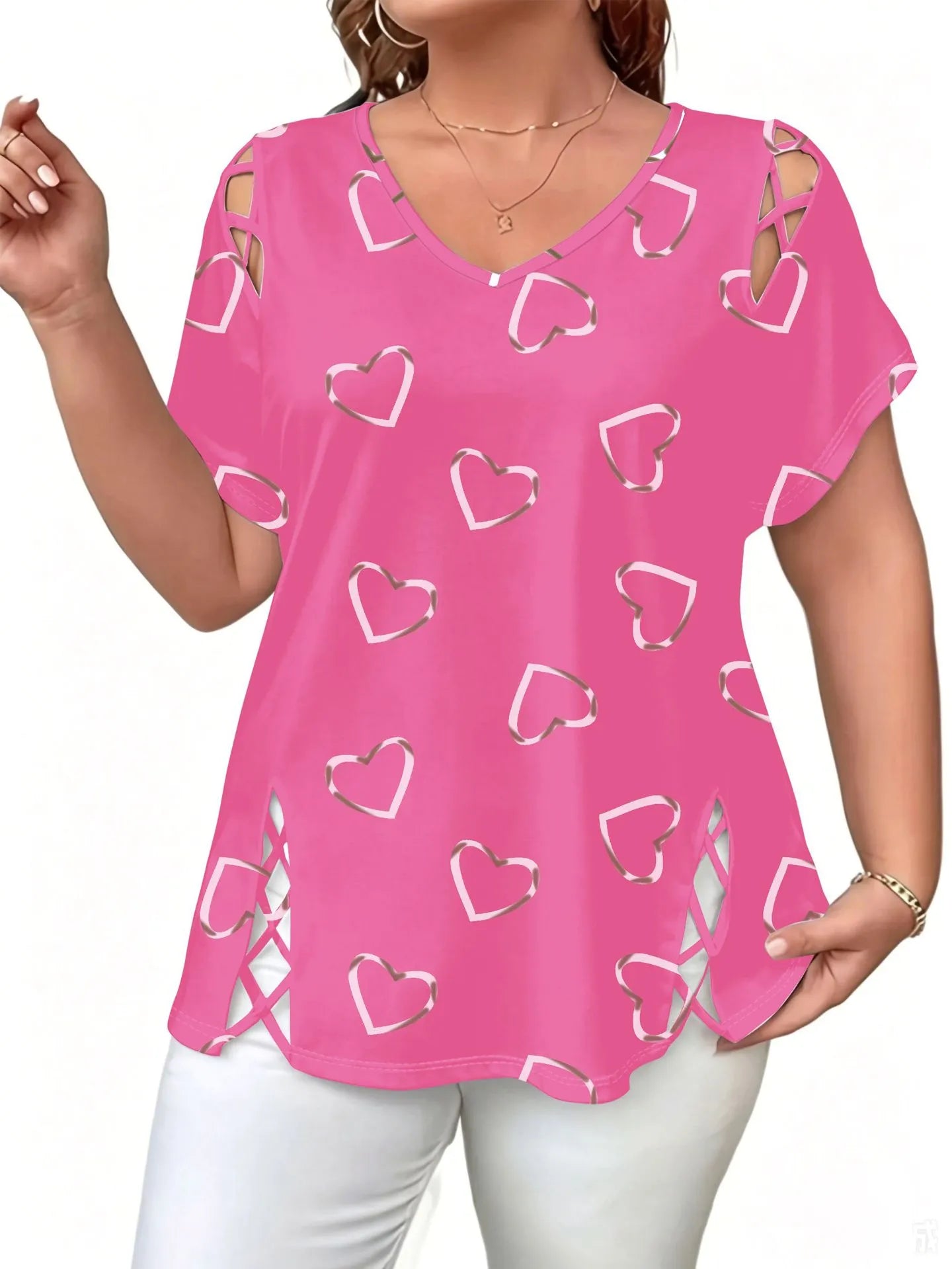 Elowra - Damesblouse met V-hals en hartjesprint