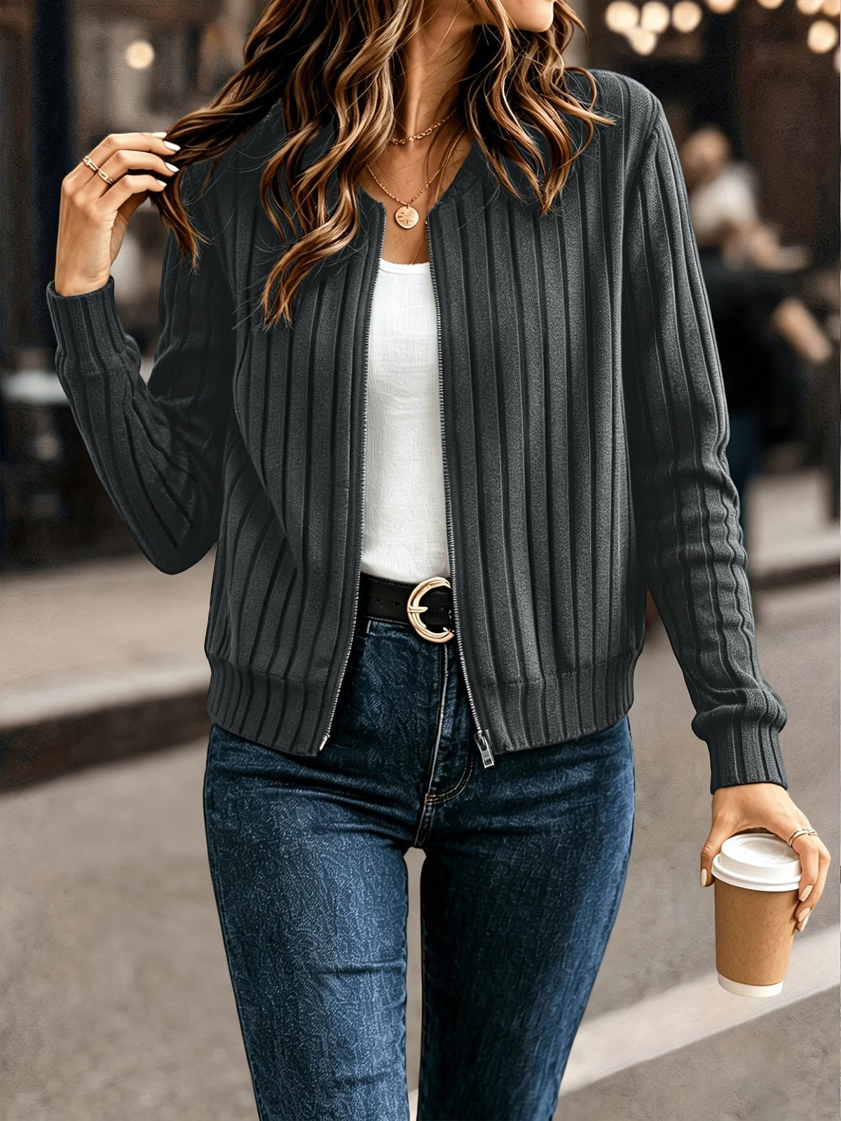Coby - Dames ribgebreide vest met rits
