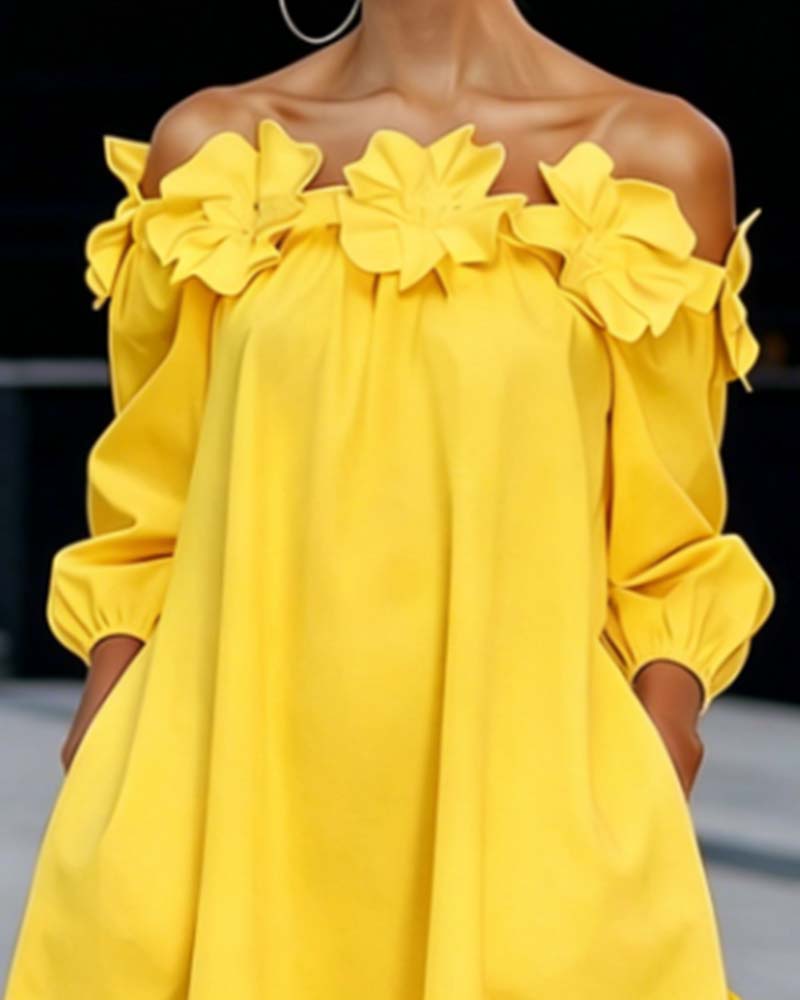 Valentijn - Elegante witte jurk met off-shoulder en 3D bloemen