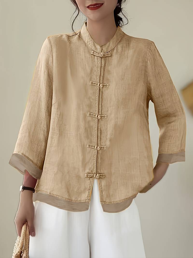 Celmira - Vintage Oversized Blouse met Geknoopte Sluiting