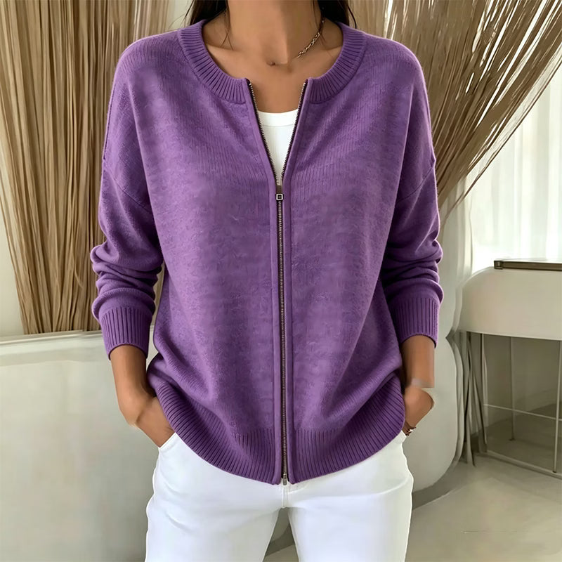 Saartje - Dames cardigan van brei met ronde hals en ritssluiting