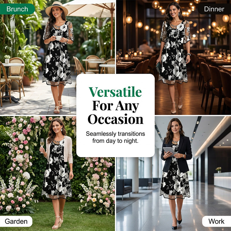 Loryxa - Elegante dames chiffon jurk met bloemenprint, vloeiende avondjurk