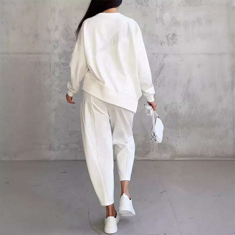 Evanna - Vrouwen asymmetrisch sweatshirt set met comfortabele broek
