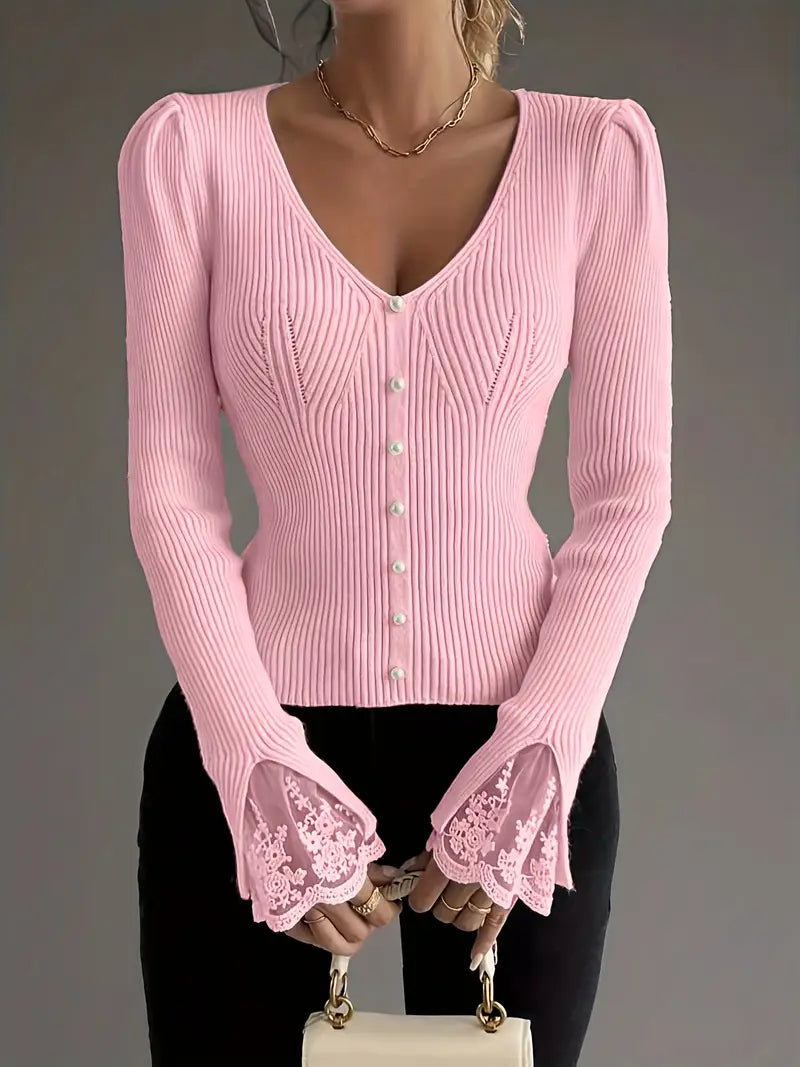 Noralissa - Elegante Trui met Kant en V-Hals
