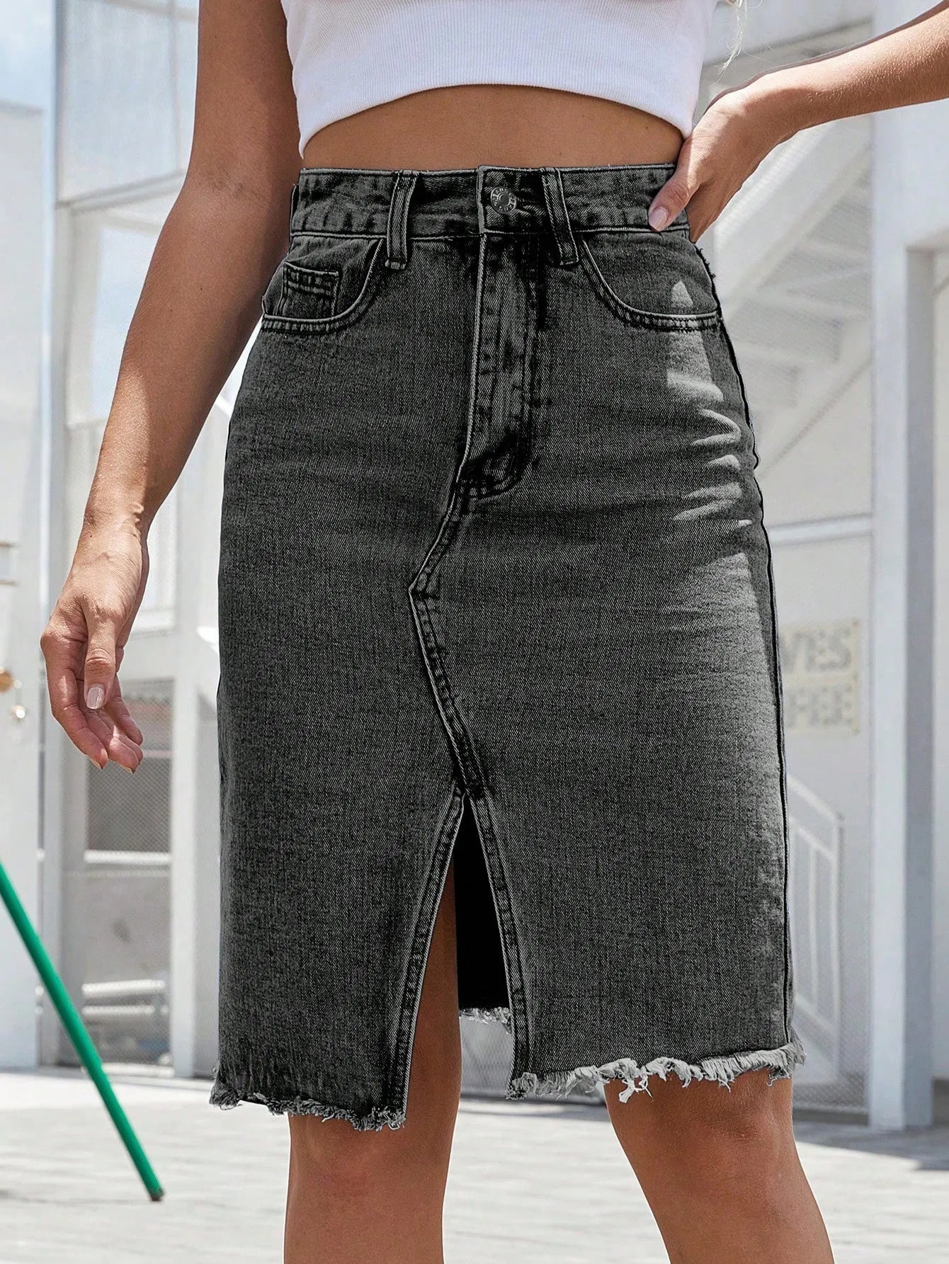 Amarys - Hoge taille jeansrok voor dames met een vooropening