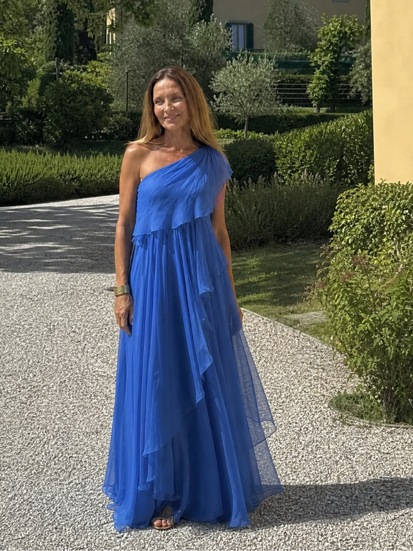 Zeline - Asymmetrische maxi-jurk in groene met volants