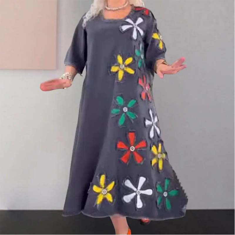 Kalena - Casual jurk met ronde halslijn en bloemenprint