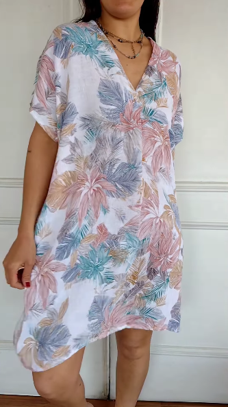 Lior - Casual jurk met bloemenprint van katoen en linnen